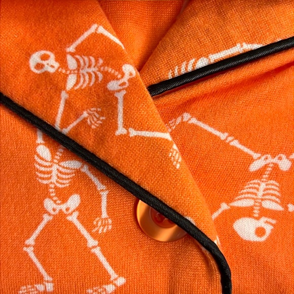 Dancing SKELETON 2pc Pajama Set * size 1XL * Orange White Black SHORTS S/ Sleeve - Picture 4 of 9